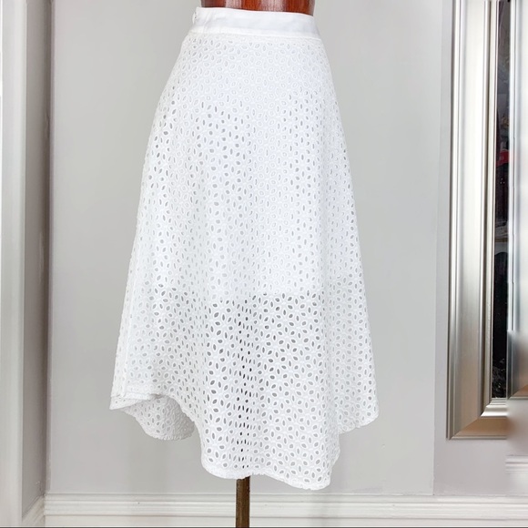 White Eyelet Cotton Overlay High Low A Cut Skirt - Picture 3 of 4
